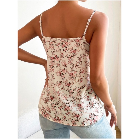 Boho Floral Print V neck Lace trim Cami Top Cottagecore - Picture 5 of 10
